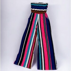 Silvergate Jumpsuit Strapless Colorful Stripes Bodycon Long Wide Legs Pockets M